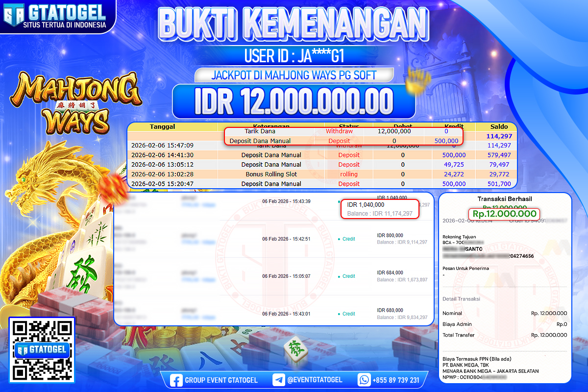 BUKTI KEMENANGAN GTATOGEL NEW ( TGL 07 - 02 - 2026 ) V3